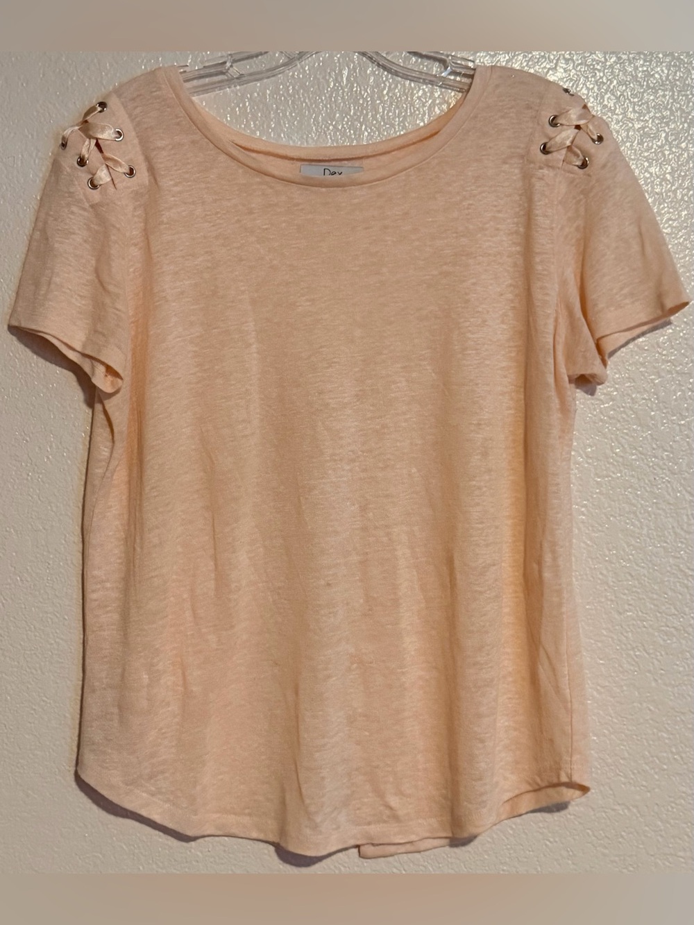 Women’s Size Large Dex Brand Ribbon-Adorned Peach Colored Top